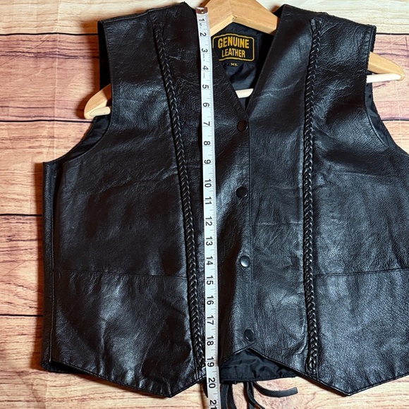 Black Leather Vest with Lace up and Braided Details. - Picture 7 of 11